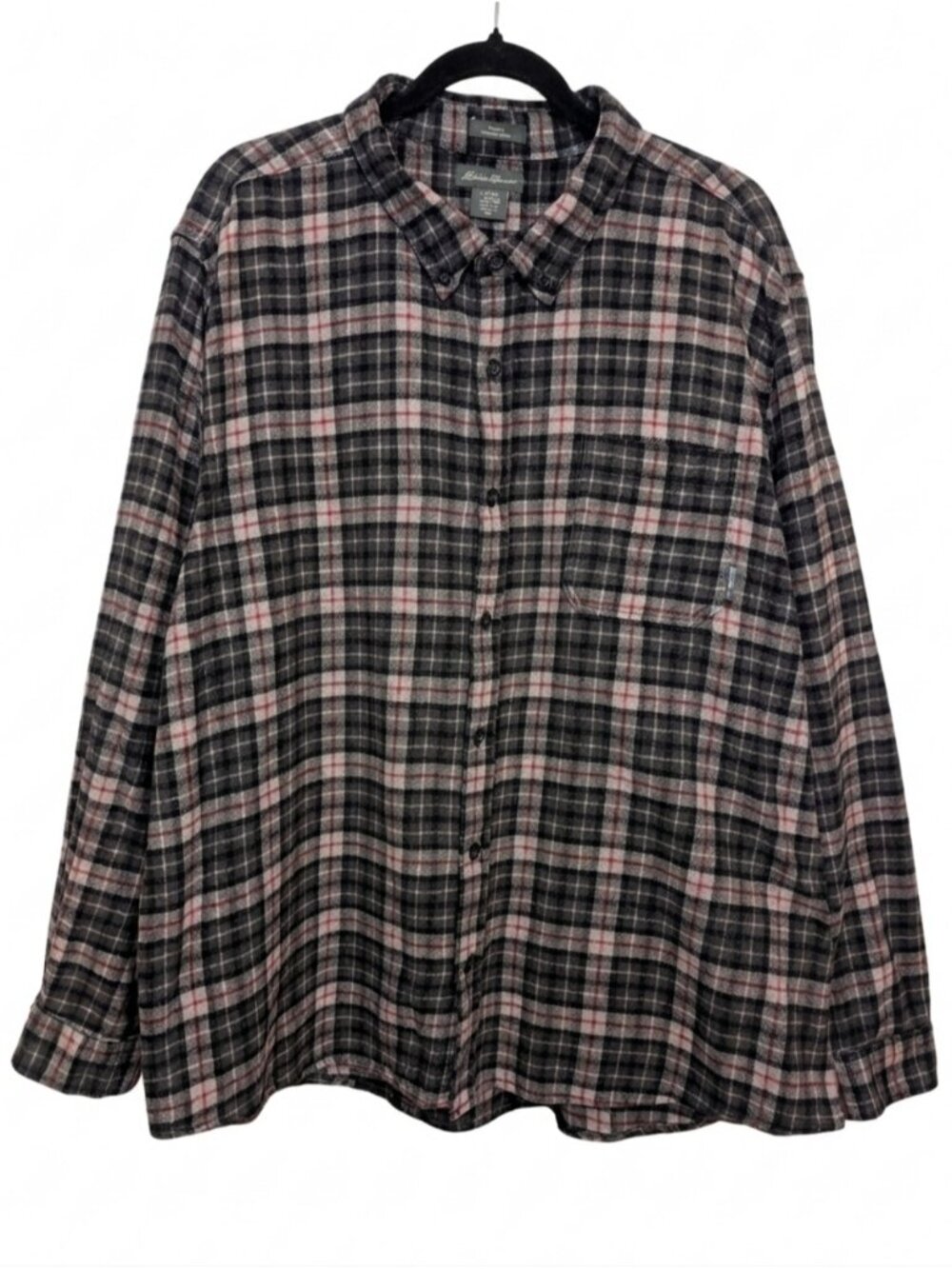 Eddie Bauer Mens Classic Fit Plaid Flannel Shirt XXL Grey Red Black Fall